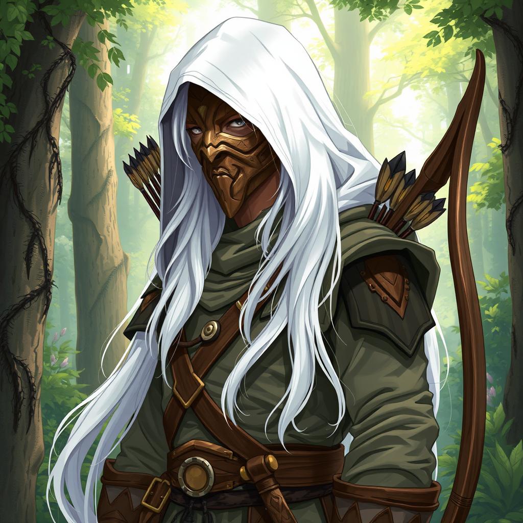 An illustrated depiction of a male aasimar ranger