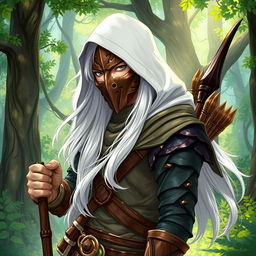 An illustrated depiction of a male aasimar ranger