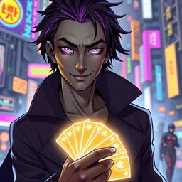 A captivating biracial alien male who bears a striking resemblance to Gambit from Marvel Comics