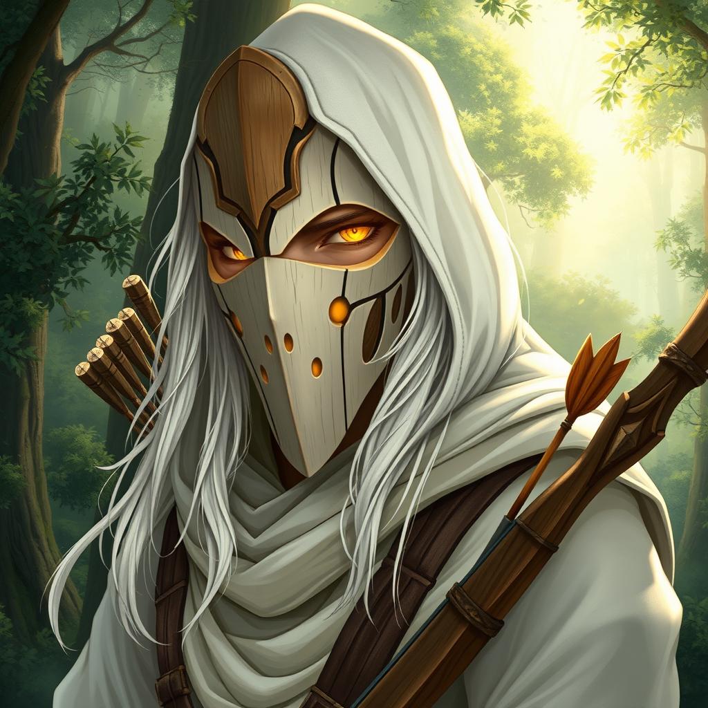 An enchanting illustration of an Aasimar man depicted as a ranger