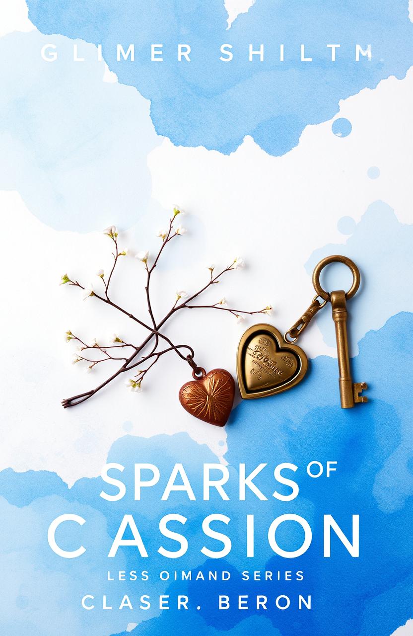 A captivating romance book cover titled "Sparks of Passion," blending shades of blue and white in a dreamy and enchanting design