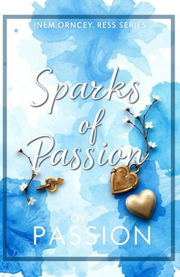 A captivating romance book cover titled "Sparks of Passion," blending shades of blue and white in a dreamy and enchanting design