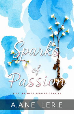 A captivating romance book cover titled "Sparks of Passion," blending shades of blue and white in a dreamy and enchanting design