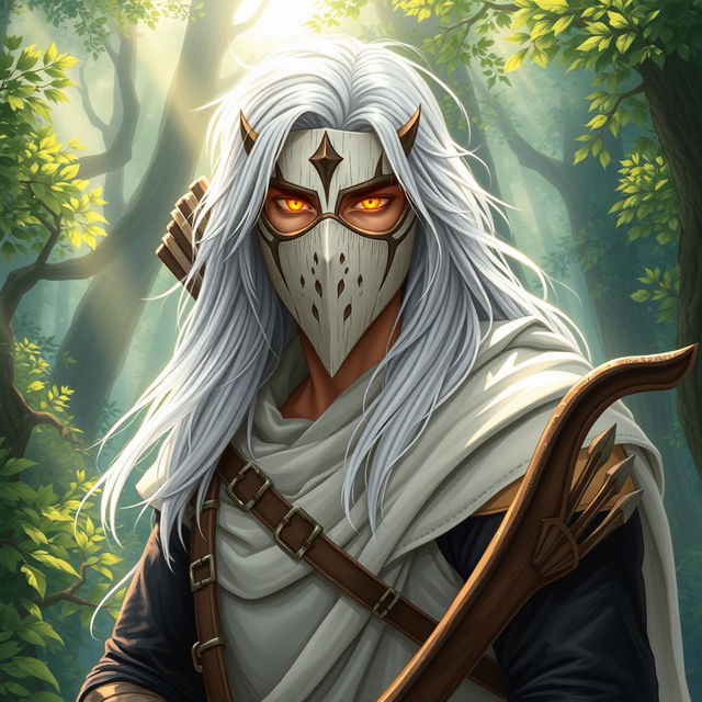 An enchanting illustration of an Aasimar man depicted as a ranger