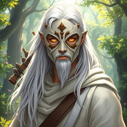 An enchanting illustration of an Aasimar man depicted as a ranger