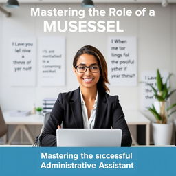 A professional e-book cover for 'Mastering the Role of a Successful Administrative Assistant', featuring a sleek and modern design