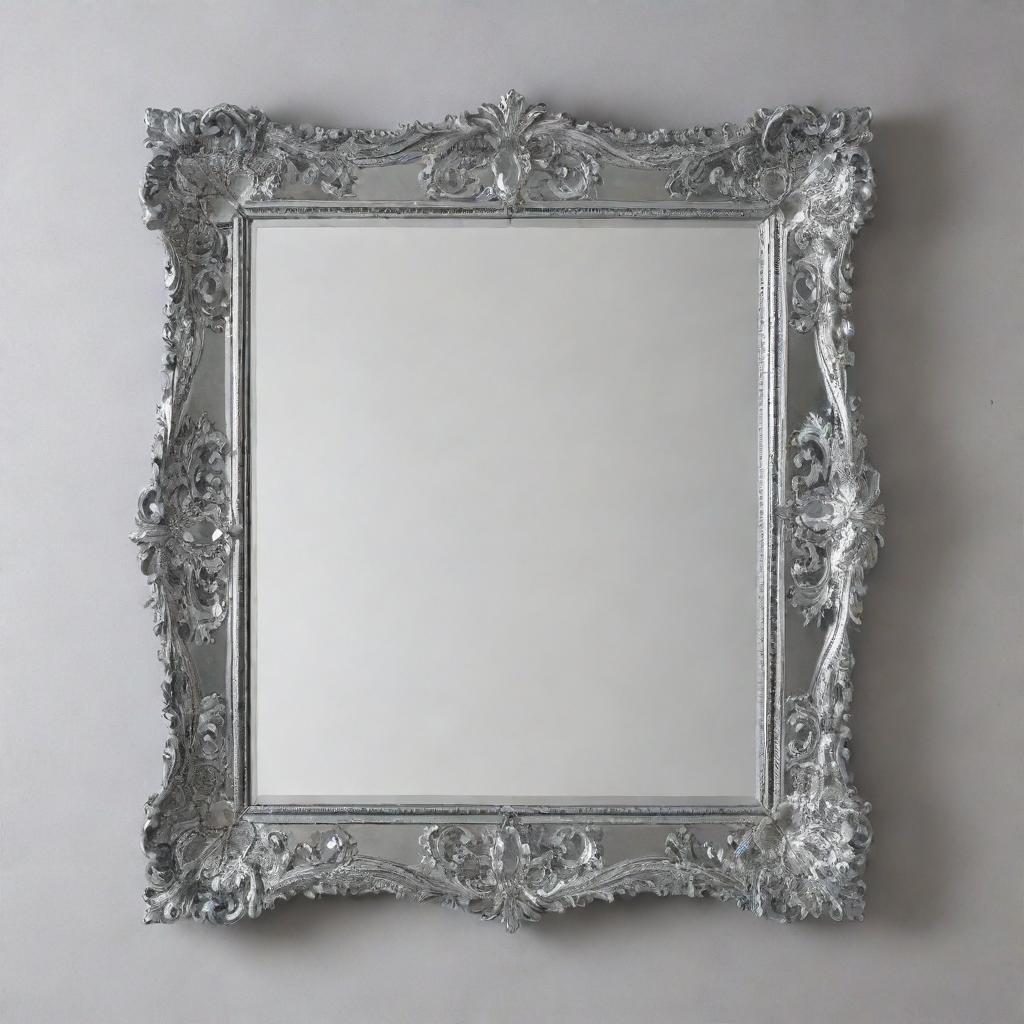 A classic wall mirror with a crystal clear reflection and a beautiful, intricate frame design.