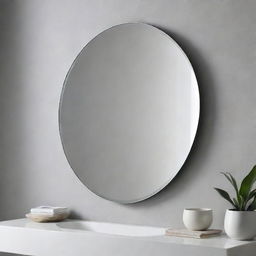 A modern, sleek mirror with minimalist design, clean lines, and a high-gloss finish, reflecting the surrounding with precision.