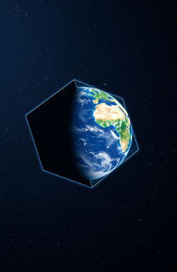 A giant black cube orbiting the Earth, set against the backdrop of a starry night sky