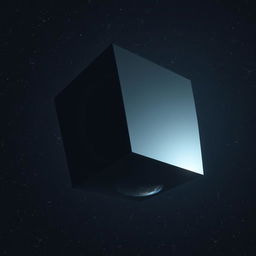 A giant black cube slowly orbiting the Earth, depicted in a breathtaking cosmic scene