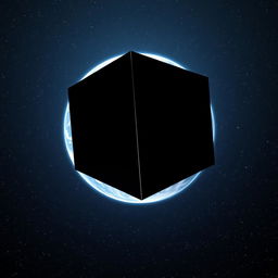 A mysterious giant black cube slowly approaching Earth orbit, with the vibrant planet clearly visible behind it