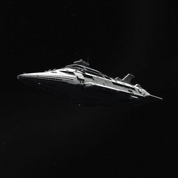 A large, majestic spaceship floating in the vastness of space, captured in a stunning black and white palette