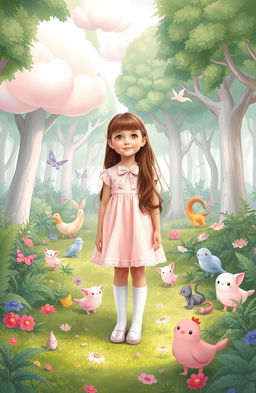 A magical forest filled with pastel-colored creatures and lush greenery