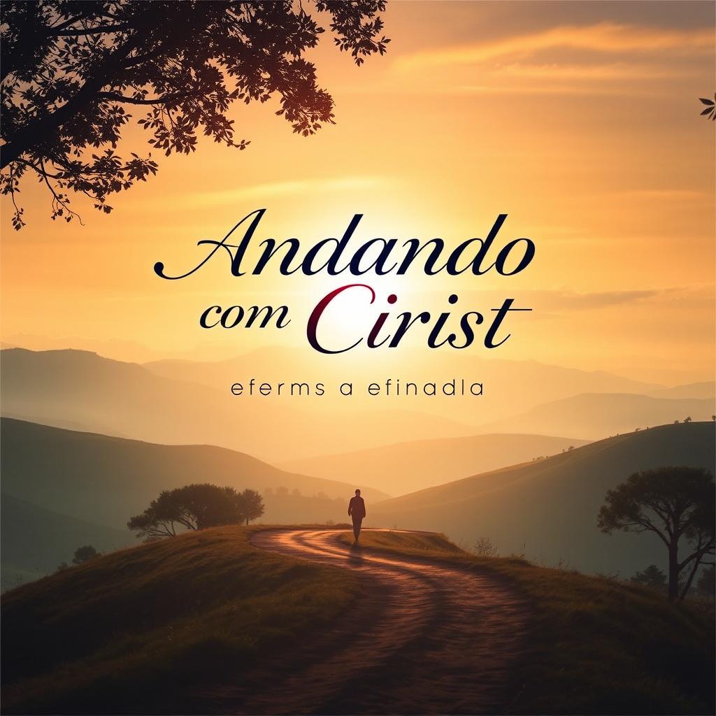 A captivating book cover design titled "Andando com Cristo - Nas adversidades da vida" featuring a serene landscape with a winding path, symbolizing the journey of life