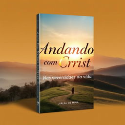 A captivating book cover design titled "Andando com Cristo - Nas adversidades da vida" featuring a serene landscape with a winding path, symbolizing the journey of life