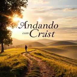 A captivating book cover design titled "Andando com Cristo - Nas adversidades da vida" featuring a serene landscape with a winding path, symbolizing the journey of life