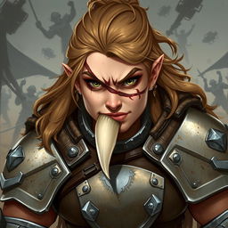 An impressive illustration of a female dwarf warrior, showcasing her strong and plump physique