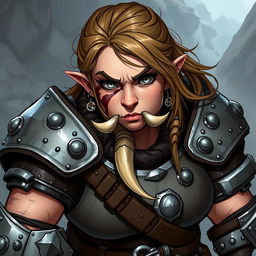 An impressive illustration of a female dwarf warrior, showcasing her strong and plump physique