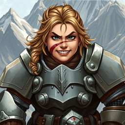 An impressive illustration of a female dwarf warrior, showcasing her strong and plump physique