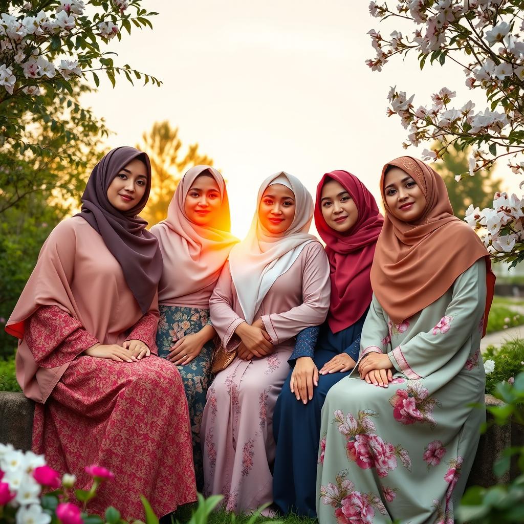 A beautiful scene depicting a diverse group of confident Muslim women expressing their strength and individuality in a tasteful manner