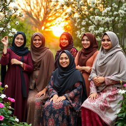 A beautiful scene depicting a diverse group of confident Muslim women expressing their strength and individuality in a tasteful manner