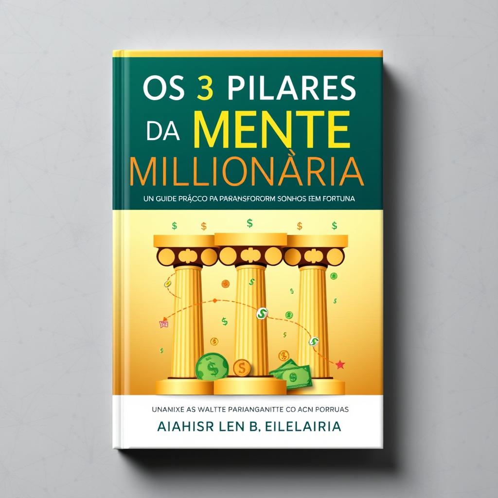 A modern and attractive book cover design for 'Os 3 Pilares da Mente Milionária: Um Guia Prático para Transformar Sonhos em Fortuna'