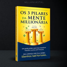 A modern and attractive book cover design for 'Os 3 Pilares da Mente Milionária: Um Guia Prático para Transformar Sonhos em Fortuna'