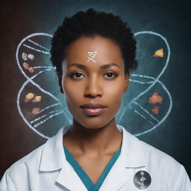 An artistic representation demonstrating the importance of identity in medicine, featuring elements like a DNA strand, medical records, a traditional physician's symbol, and an individual's portrait, all created in a digital art style.