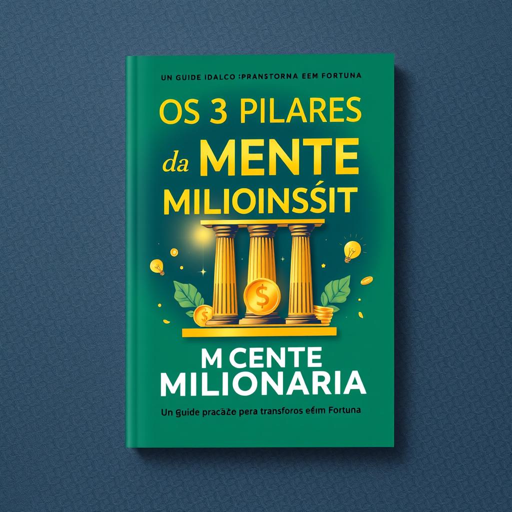 A modern and editable Canva book cover design for 'Os 3 Pilares da Mente Milionária: Um Guia Prático para Transformar Sonhos em Fortuna'