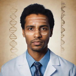 An artistic representation demonstrating the importance of identity in medicine, featuring elements like a DNA strand, medical records, a traditional physician's symbol, and an individual's portrait, all created in a digital art style.