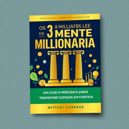 A modern and editable Canva book cover design for 'Os 3 Pilares da Mente Milionária: Um Guia Prático para Transformar Sonhos em Fortuna'