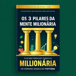 A modern and editable Canva book cover design for 'Os 3 Pilares da Mente Milionária: Um Guia Prático para Transformar Sonhos em Fortuna'