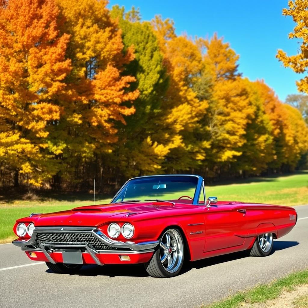 A stunning 1966 Ford Thunderbird, transformed into a widebody design, showcasing its sleek lines and elegant curves