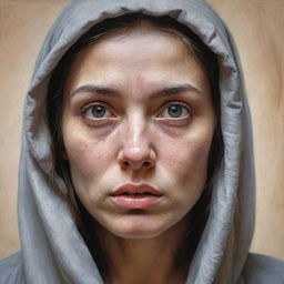 A captivating realistic artwork showcasing a human being who is widely opening their expressive eyes.