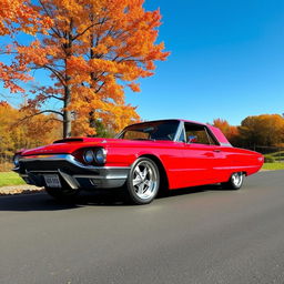 A stunning 1966 Ford Thunderbird, transformed into a widebody design, showcasing its sleek lines and elegant curves