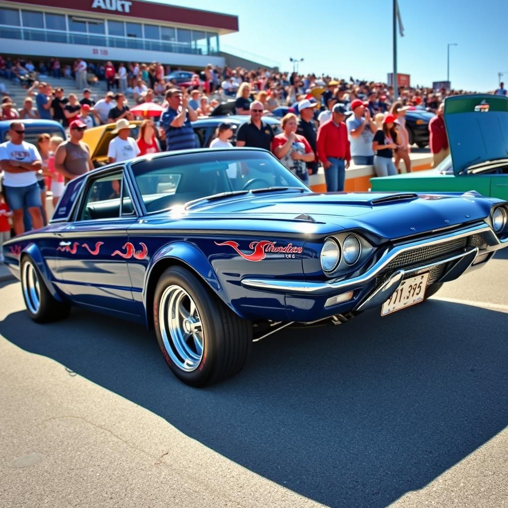 A striking 1966 Ford Thunderbird, expertly designed as a hotrod with a widebody stance, exuding an aura of power and style