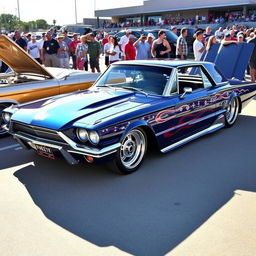 A striking 1966 Ford Thunderbird, expertly designed as a hotrod with a widebody stance, exuding an aura of power and style