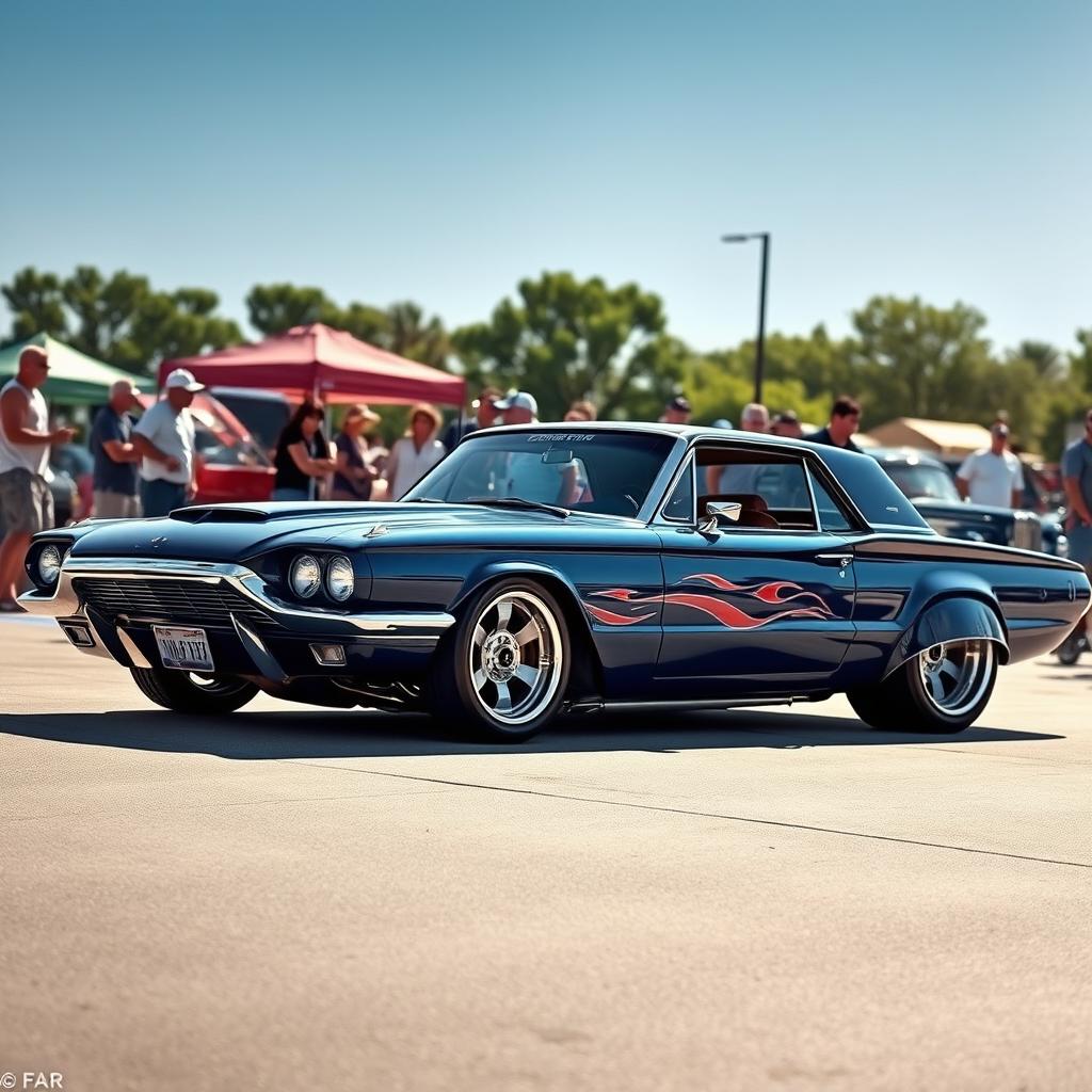 A striking 1966 Ford Thunderbird, expertly designed as a hotrod with a widebody stance, exuding an aura of power and style