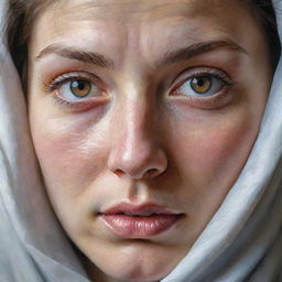 A captivating realistic artwork showcasing a human being who is widely opening their expressive eyes.