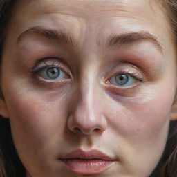 A captivating realistic artwork showcasing a human being who is widely opening their expressive eyes.