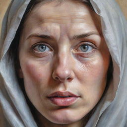 A captivating realistic artwork showcasing a human being who is widely opening their expressive eyes.