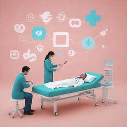 A digital art rendering of a healthcare scene where a doctor is treating a patient with a psychological approach, blending them with psychology symbols and a calming, therapeutic background.