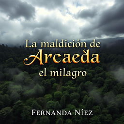 A captivating book cover featuring a dense forest viewed from above, with a cloudy sky creating a mystical atmosphere