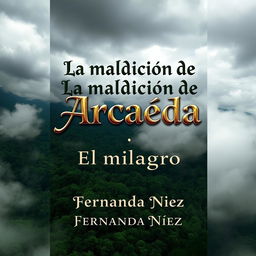 An enchanting book cover featuring a breathtaking view of a dense, vibrant forest seen from above, complemented by a dramatic, cloudy sky filled with swirling shades of gray and white