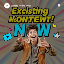 A vibrant, eye-catching YouTube thumbnail featuring a dynamic and colorful background, displaying bold text saying 'Exciting New Content!' in large, attention-grabbing font