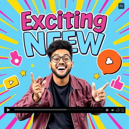 A vibrant, eye-catching YouTube thumbnail featuring a dynamic and colorful background, displaying bold text saying 'Exciting New Content!' in large, attention-grabbing font