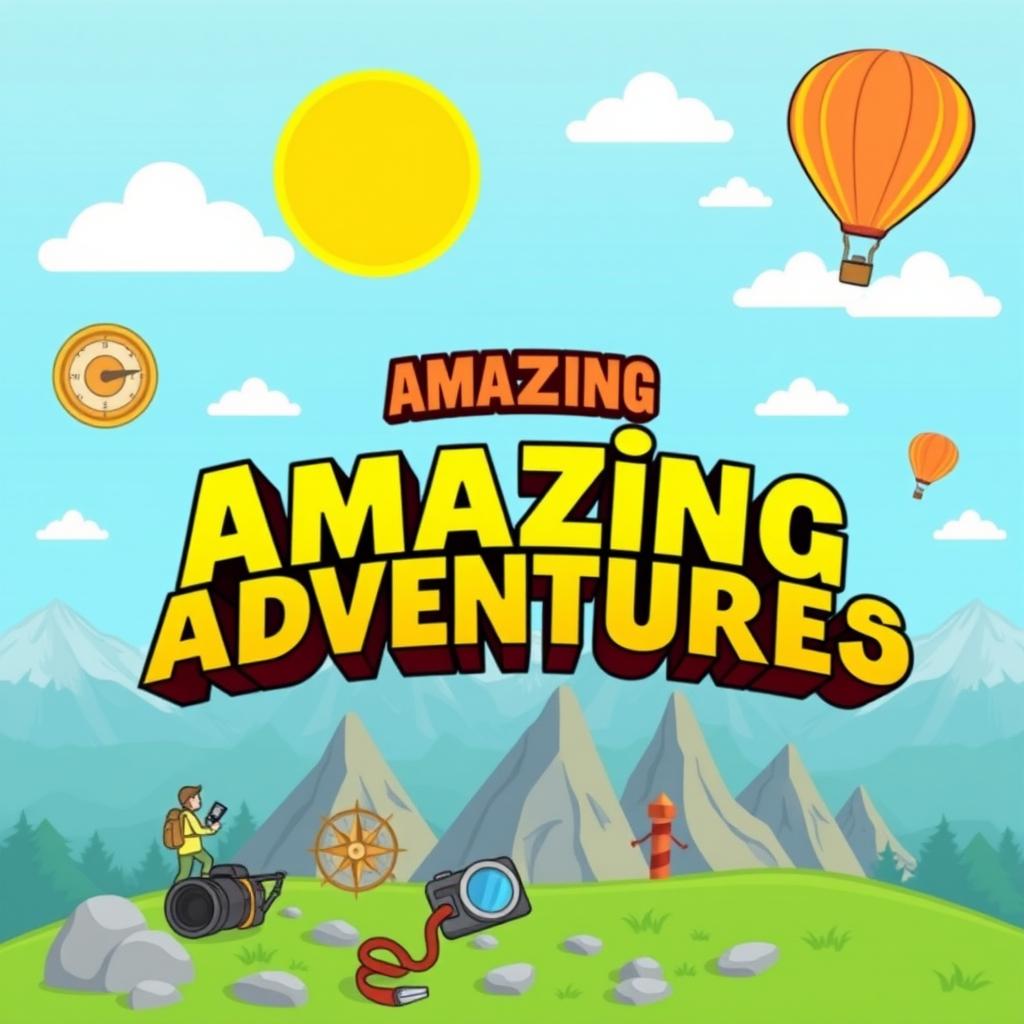 A vibrant and eye-catching YouTube thumbnail featuring a bold title in large, striking font that reads 'Amazing Adventures'