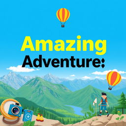 A vibrant and eye-catching YouTube thumbnail featuring a bold title in large, striking font that reads 'Amazing Adventures'