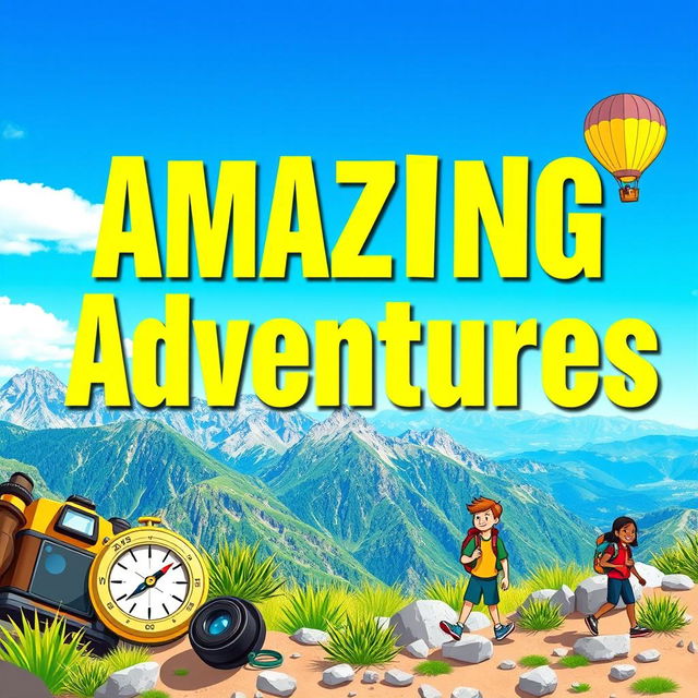 A vibrant and eye-catching YouTube thumbnail featuring a bold title in large, striking font that reads 'Amazing Adventures'