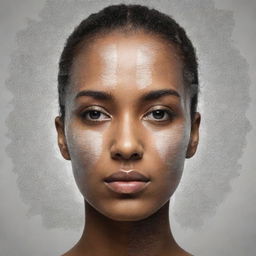 A digital art piece that captures the complexity of identity formation using a myriad of symbolic elements such as fingerprints, mirror reflections, and facial features illustrating individuality and diversity.